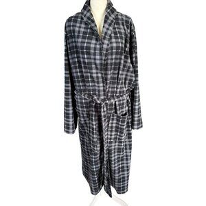 Fruit of the Loom men's bathrobe gray plaid long sleeve stretchy with tie O/S